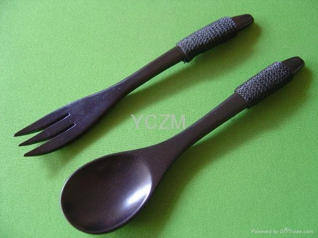 YCZM Black Bamboo Soupspoon And Fork