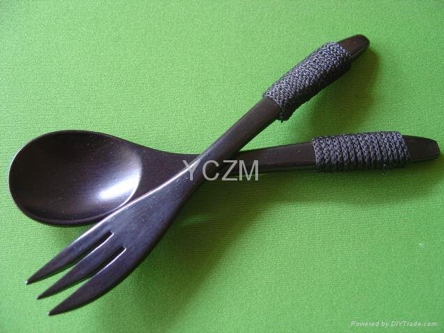 YCZM Black Bamboo Soupspoon And Fork 3