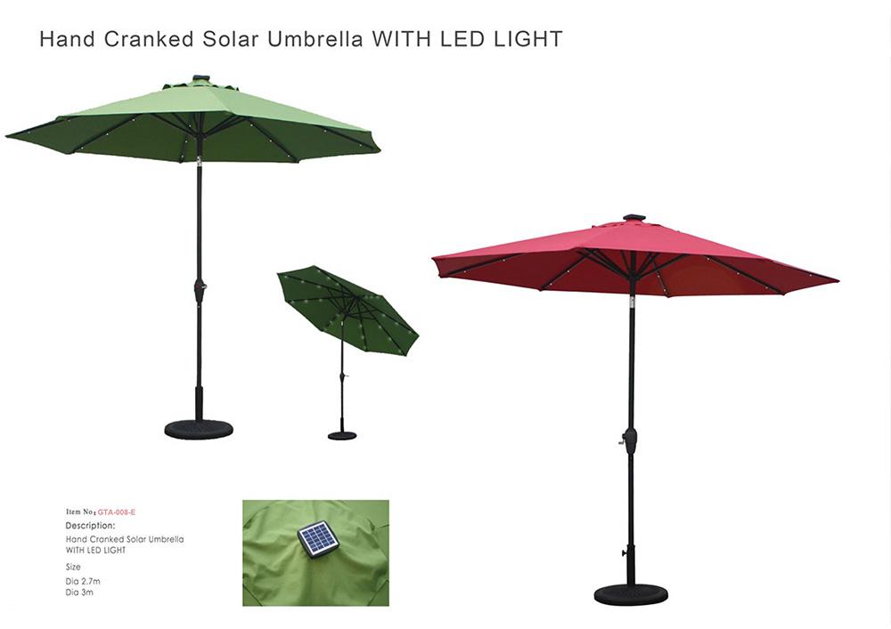 Outdoor Garden Patio Hand Cranked Solar Umbrella With LED light