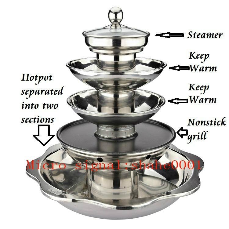 shabu pan with Barbecue & steamer 4 layer Integrated hot pot Available gas stove 3