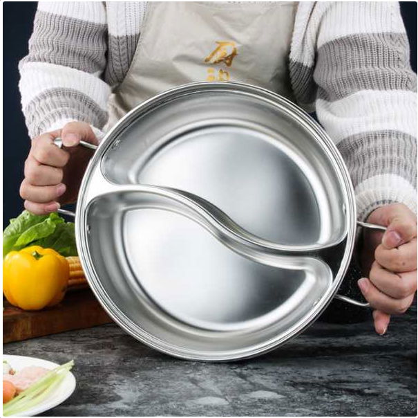 Hot sale cook ware Stretch Stainless Steel Yin yang Hot Pot With Glass Lid 4