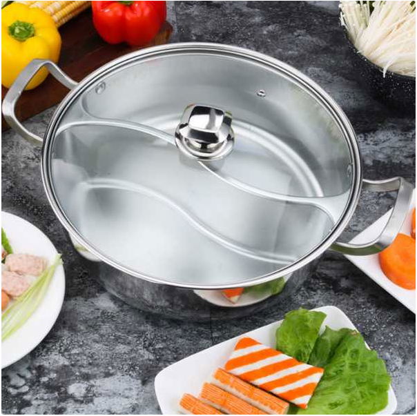 Hot sale cook ware Stretch Stainless Steel Yin yang Hot Pot With Glass Lid 5