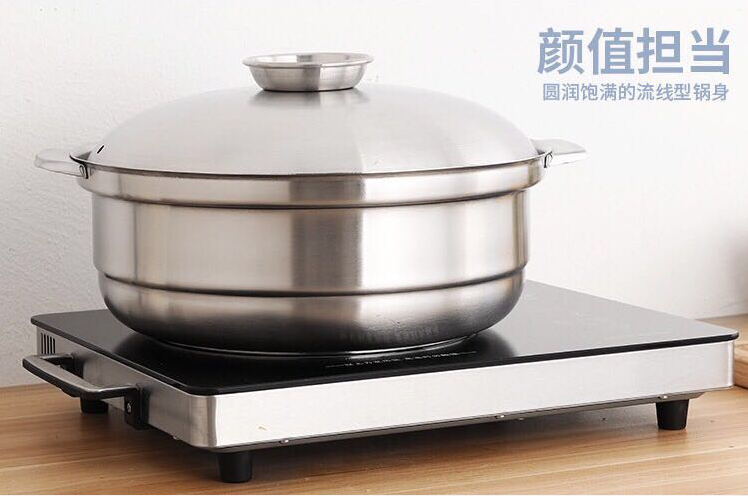 廠家不鏽鋼深湯鍋商用加厚雙耳白鋼鍋大容量電磁爐復底湯煲訂製 10