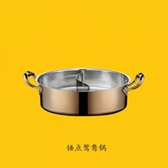 砂河三層鋼湯鍋加厚錘點麻辣湯煲鍍金金屬直身鴛鴦火鍋跨境  