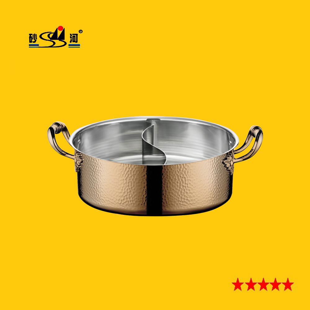 Tri-layer steel hammered finishes soup pot Available gas stove induction cooker     2