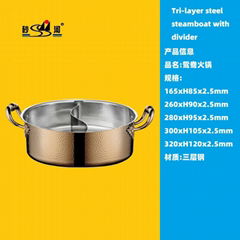 Tri-layer steel hammered finishes soup pot Available gas stove induction cooker