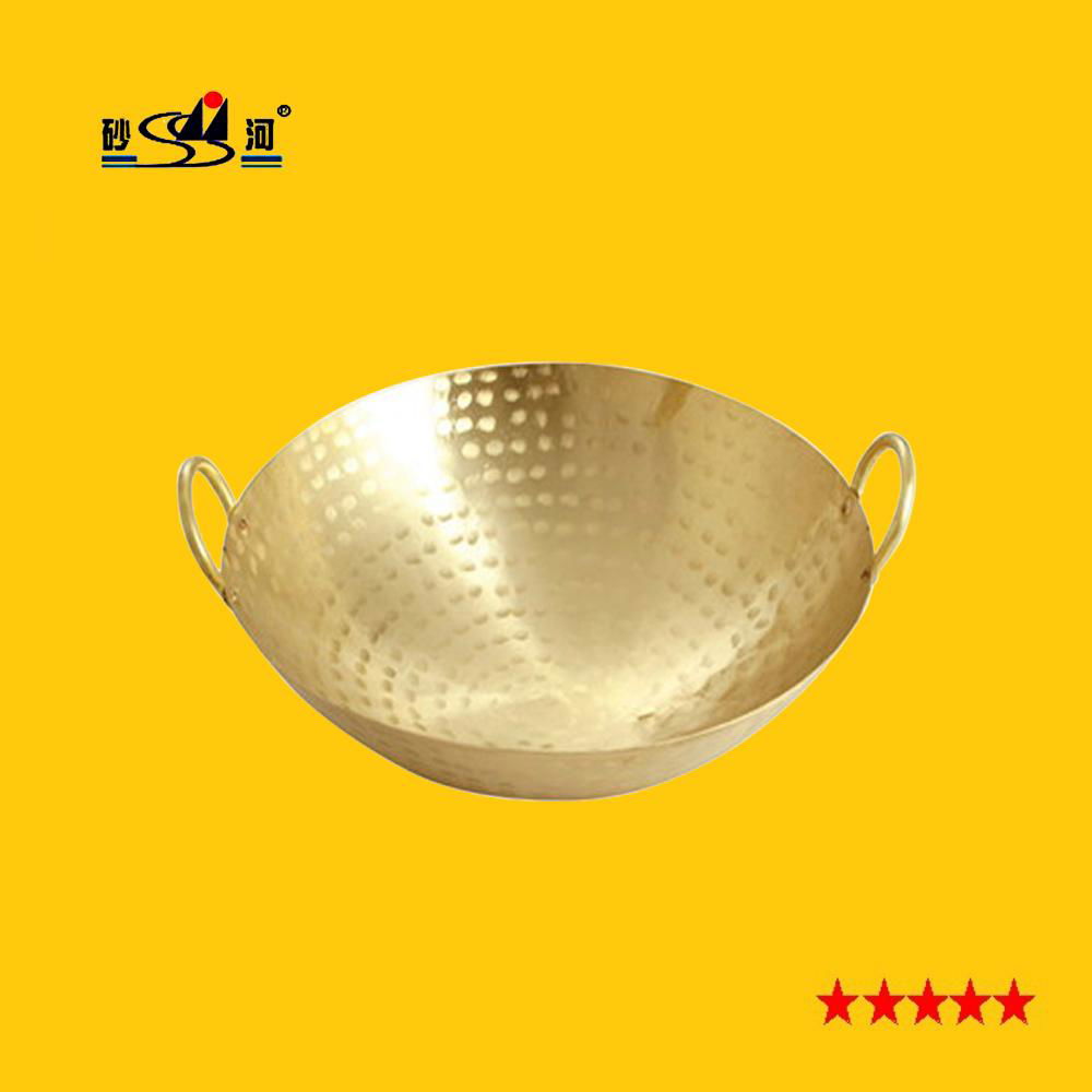 cooking utensils Chinese Manufacturer Hammered Brass Wok Pan Use for Gas Stove 4