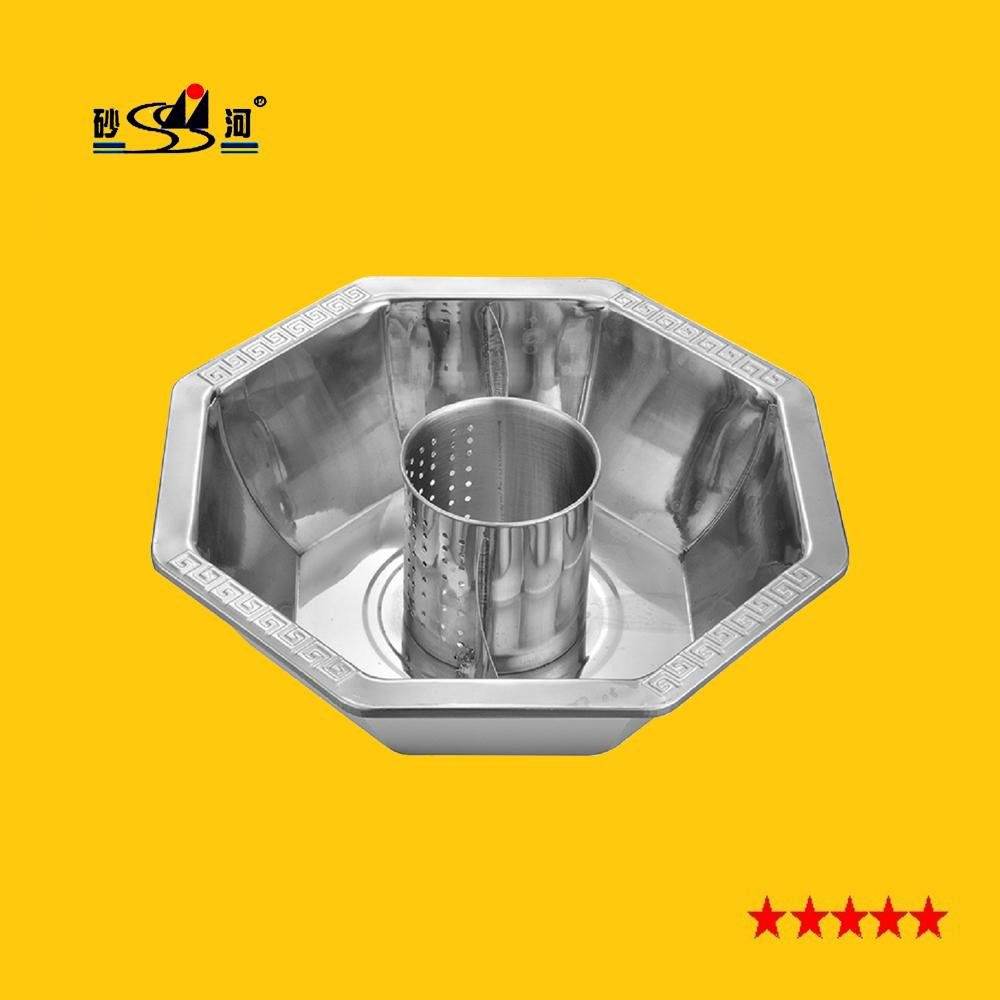 Octagonal Pans Divided into 3 parts Non Slag Steamboat without Lid