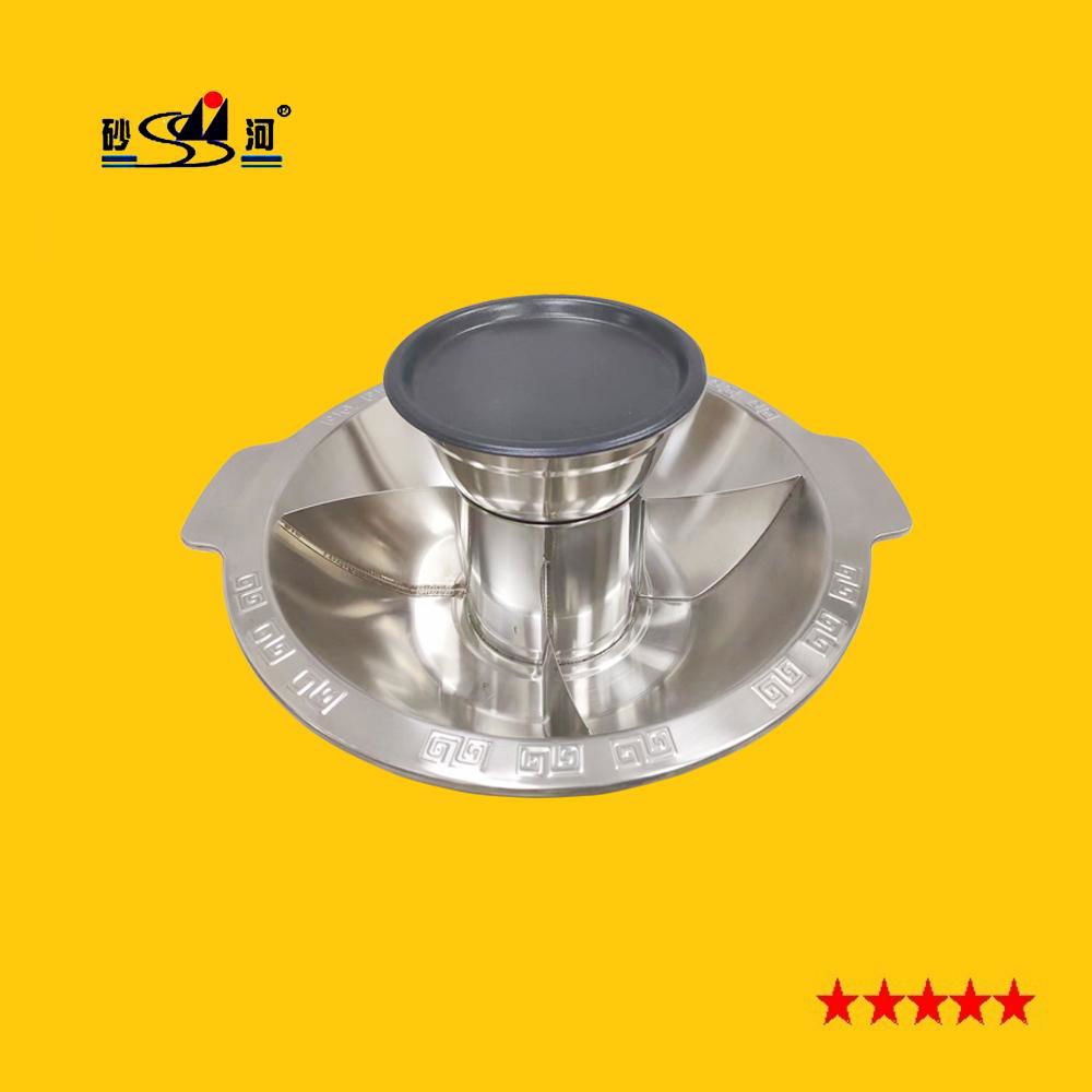 2 layers pagoda cooking pot of Four grids hot pot with BBQ pan  4