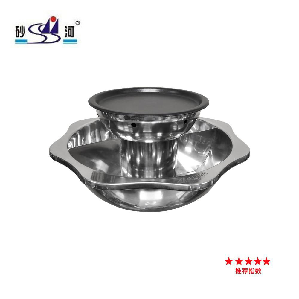 Stainless Steel 2 Layer Chafing Shabu Shabu Hot Oot And BBQ Grill For Serving 4