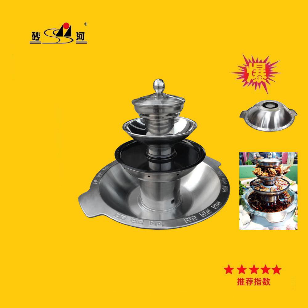 Chinesesque cookware 4 tier pagoda chafing shabu hot oot BBQ grill for Serving 4