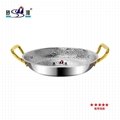 Stainless steel double handle Fry-Pan Golden handle Hammered pattern hotpot 5