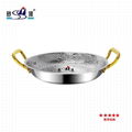 Stainless steel double handle Fry-Pan Golden handle Hammered pattern hotpot