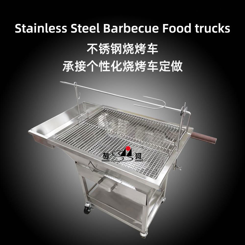 S/S Hand Pushed Barbecue Truck with Floor Stand Commercial Barbecue Truck 4