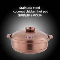 家用大容量汤锅商用不锈钢椰子鸡火锅燃气电磁炉均可使用