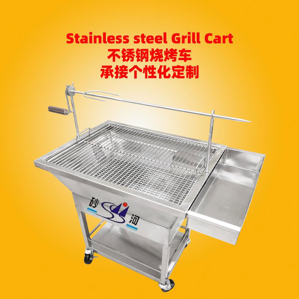 S/S Hand Pushed Barbecue Truck with Floor Stand Commercial Barbecue Truck 2