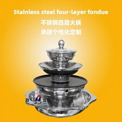 hot pot store s/s 4-tiers pagoda steamboat with grill hot pot use for gas stove