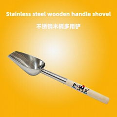 handheld stainless steel Ice scoop with wooden handle