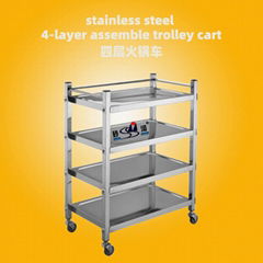 Hotel Hot pot Restaurant Trolley Cart Kitchen Stainless Steel 3 Tier Trolley 