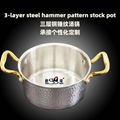 Tri-layer steel double ear hammer pattern soup pot 5