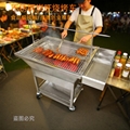 不锈钢户外烧烤炉带旋转烤叉移动推车家用商用木炭烧烤架