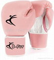 Ladies Pink Leather Boxing Gloves Velcro Cuff