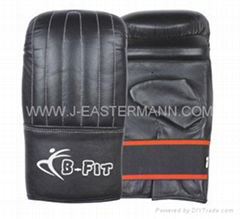Black Leather Bag Gloves with Elastic Closure 