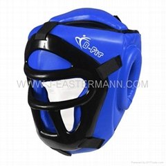 Blue Leather Head Guard With Helmet