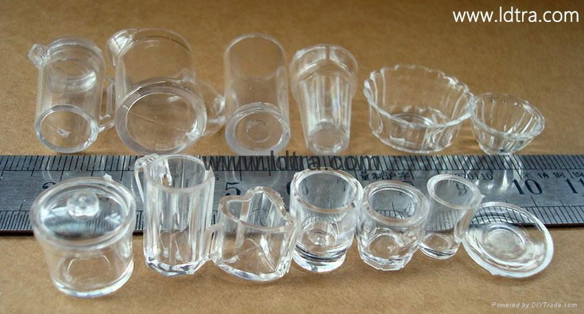 doll house mini glass cups bowl tea set pan fork scoop 2