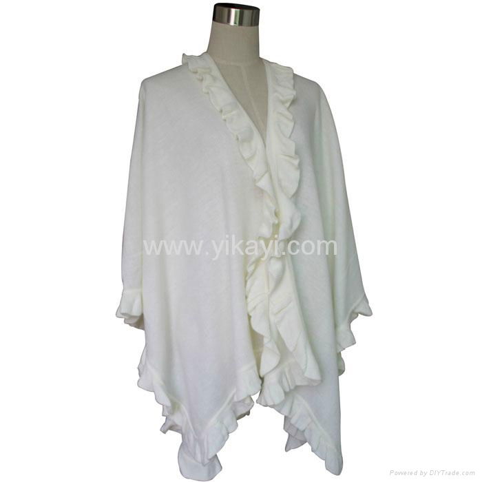 fashion acrylic knitted shawl with ruffle trim 3