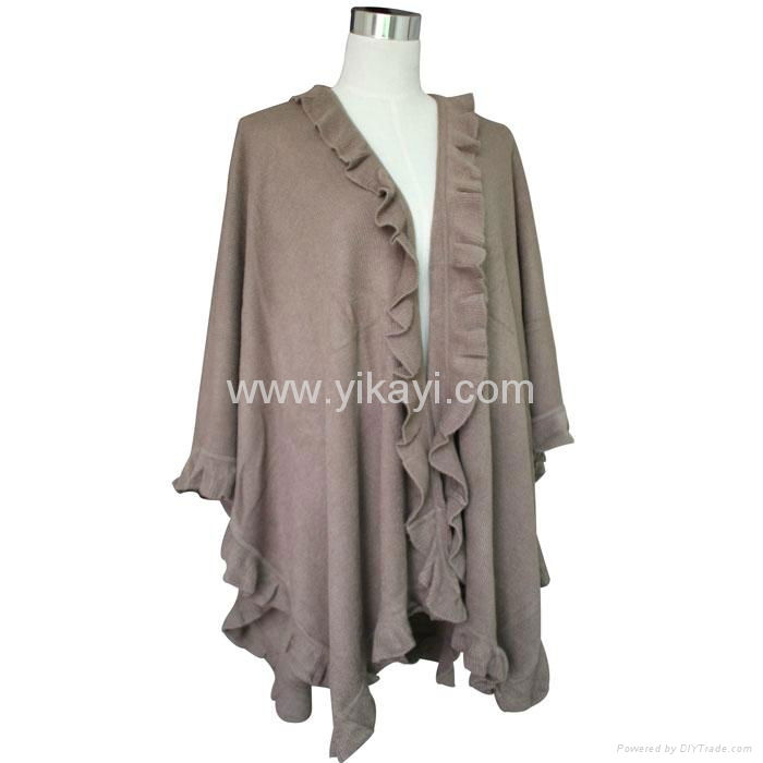 fashion acrylic knitted shawl with ruffle trim 5