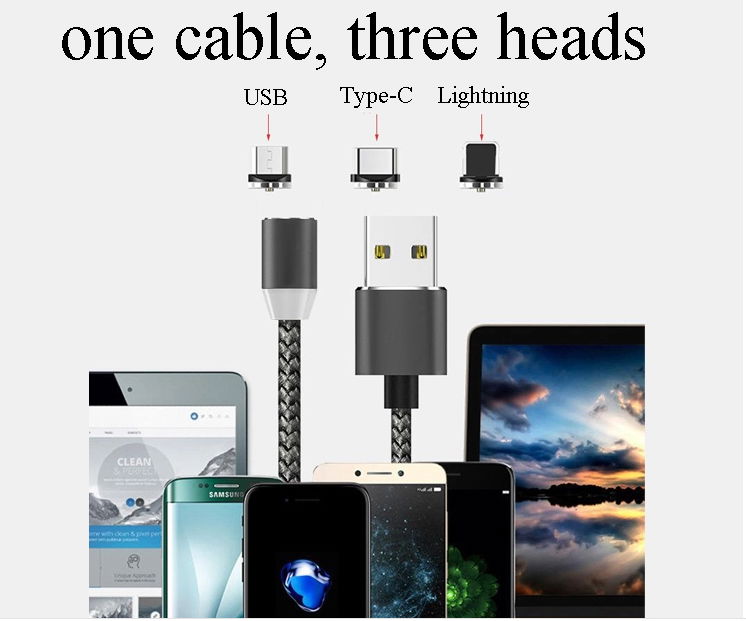 Mobile Phone Straight Magnet Data Cable 3 In 1 Magnetic Fast Charging Usb Data  3