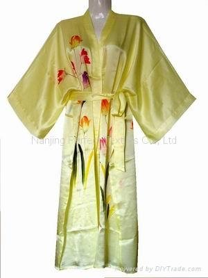 Pure Silk Hand-Painted Kimono, Silk Bathrobes, Robe