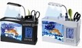 FASHIONABLE MINI FISH TANK WITH LARGE SIZE LCD ALARM CLOCK.
