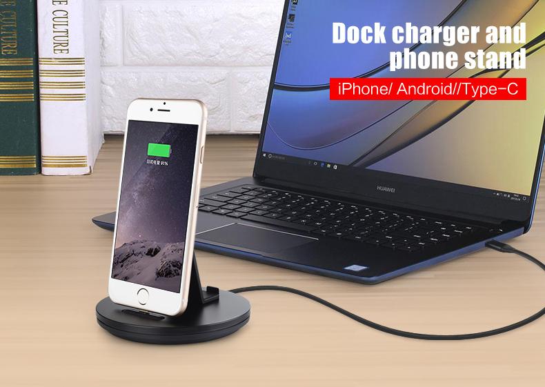 2A Fast Charging Aluminum Stand for Smartphones(8pin/Micro-USB/Type-C option) 