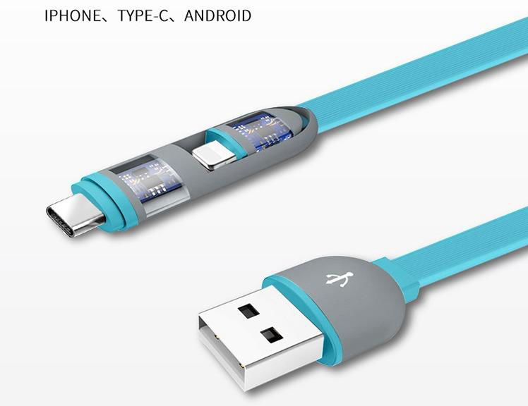 3-in-1 Retractable USB Cables( Type-C +2in1 lighting+ Micro USB) 2A Fast Charge 4