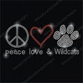 Peace Love Wildcat Iron On Rhinestone Motif 1