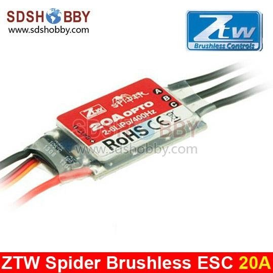 ZTW Spider-Series 20A OPTO Brushless ESC 3-6S for Multi-Rotor Helicopter#ZTW-M20
