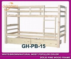 natural bunk bed with big drawers and storage box