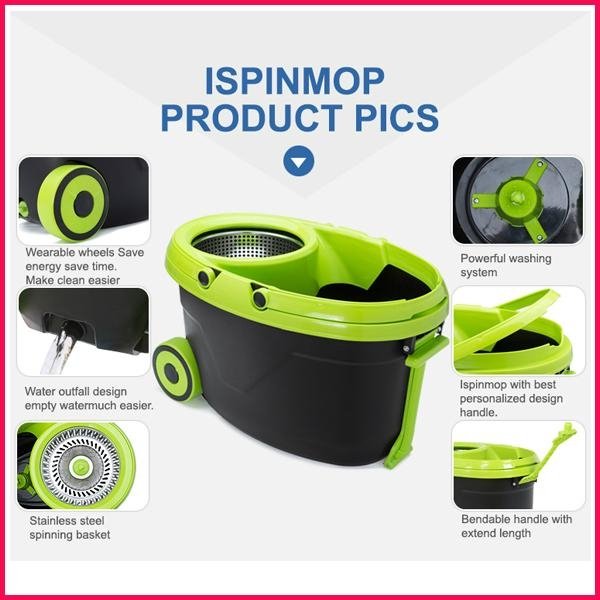   2015 Best sell ISPINMOP Floor spin mop With 12.8L Bucket , Walkable  2