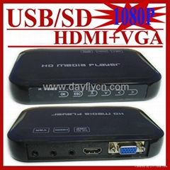 Full 1080P HD media player with VGA,SD/MMC Card reader /USB HOST Function