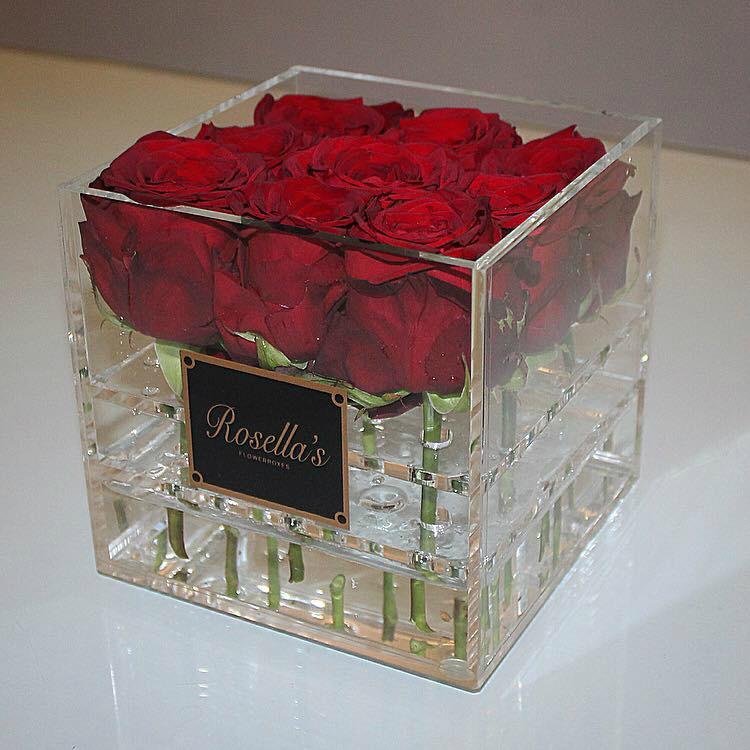 custom clear acrylic flower box, rose box with lid