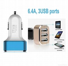 6.4A, 3USB Ports Car charger, Iphone charger, Samsung charger