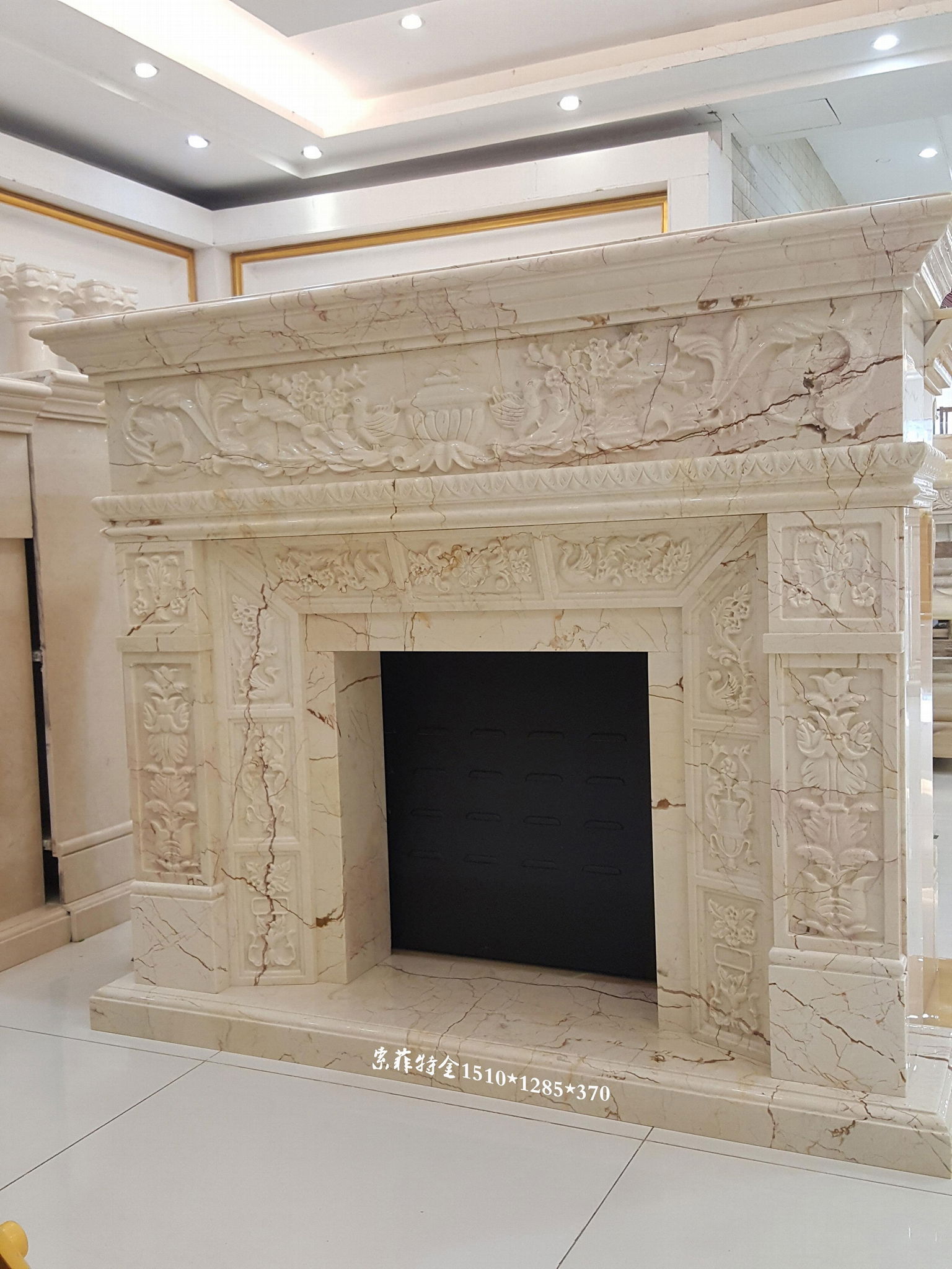 土耳其进口索菲特金大理石欧式手工雕刻壁炉架marble fireplace