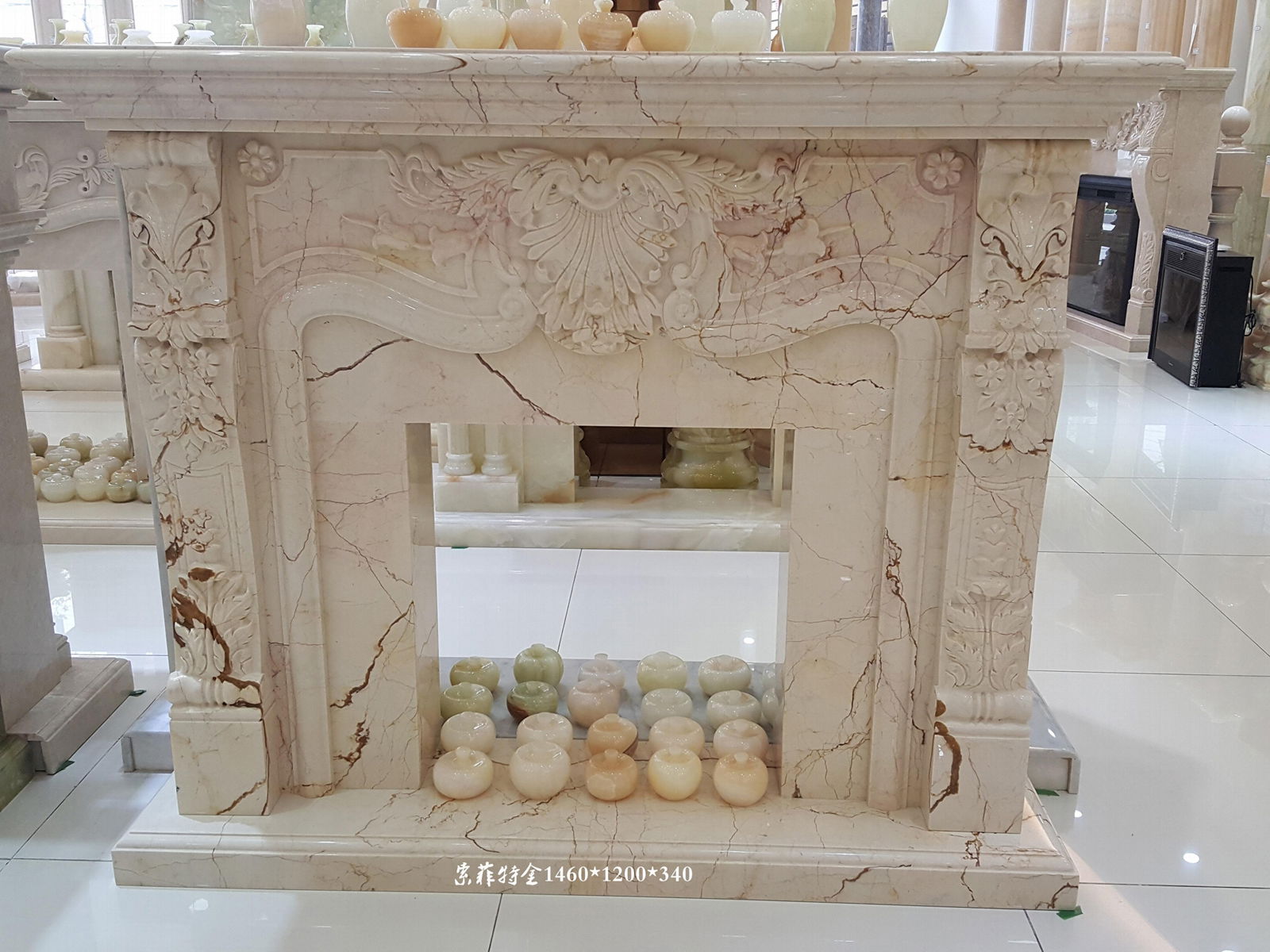 土耳其进口索菲特金大理石欧式手工雕刻壁炉架marble fireplace 3