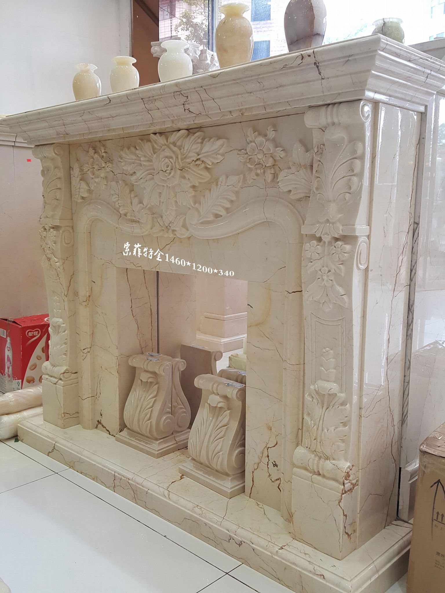 土耳其进口索菲特金大理石欧式手工雕刻壁炉架marble fireplace 4