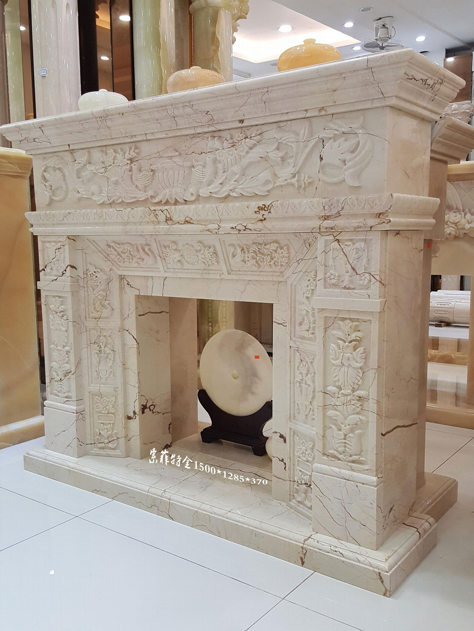 土耳其进口索菲特金大理石欧式手工雕刻壁炉架marble fireplace 5
