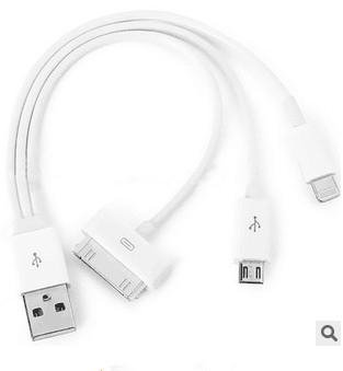 3IN 1 USB  CABLE  Charger Cable 8PIN /30PIN /Micro USB for iPhone3、3GS/4/5/6 Sam 3