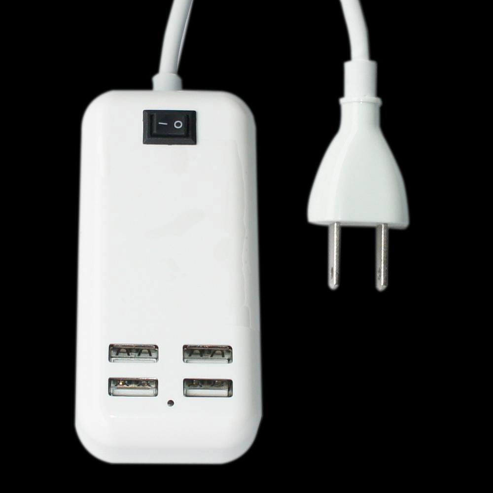 15W Four USB Ports US Plug Power Adapter Charger Cell Phones & Tablet PC (White) 4