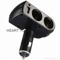 DC 12V/24V 2 Socket 1 USB Port Adapter Splitter Car Cigarette Lighter Charger 10